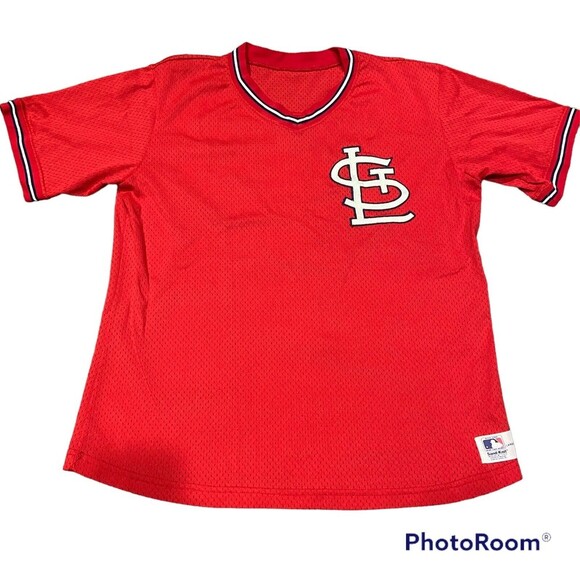 Vintage St. Louis Cardinals Jersey Mens L Red White Sand Knit Mesh Pullover - Picture 1 of 2